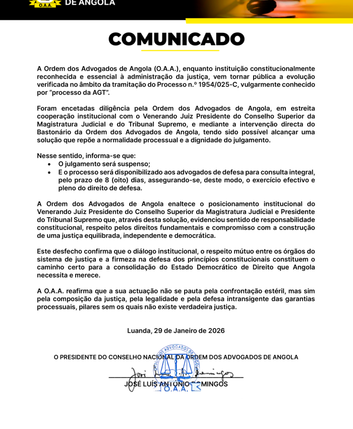 COMUNICADO – Processo n.º 1954/025-C