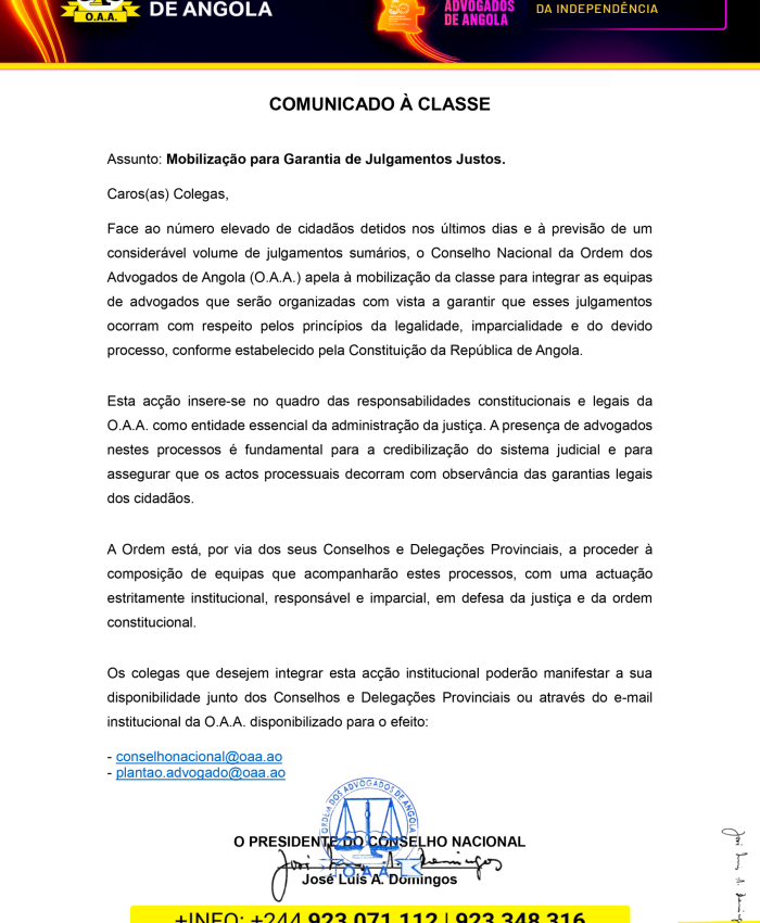 COMUNICADO À CLASSE – Mobilização para Garantia de Julgamentos Justos