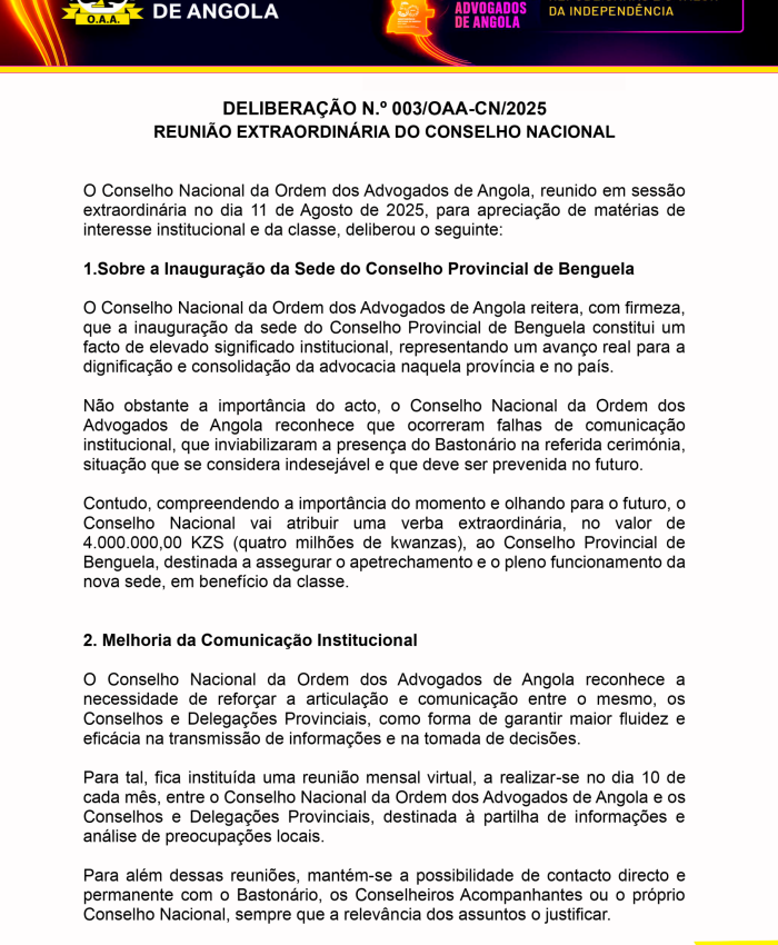 REUNIÃO EXTRAORDINÁRIA DO CONSELHO NACIONAL