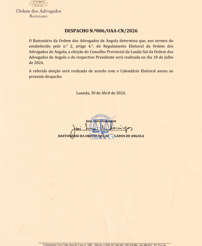 ELEIÇÃO DO CONSELHO PROVINCIAL DA LUNDA SUL