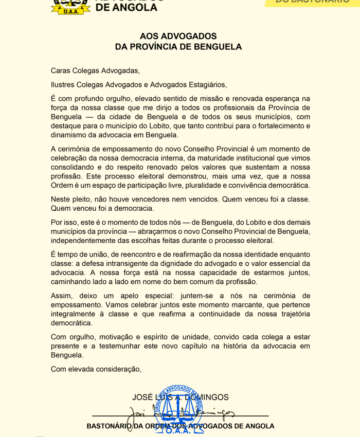 COMUNICADO À CLASSE – MENSAGEM DO BASTONÁRIO