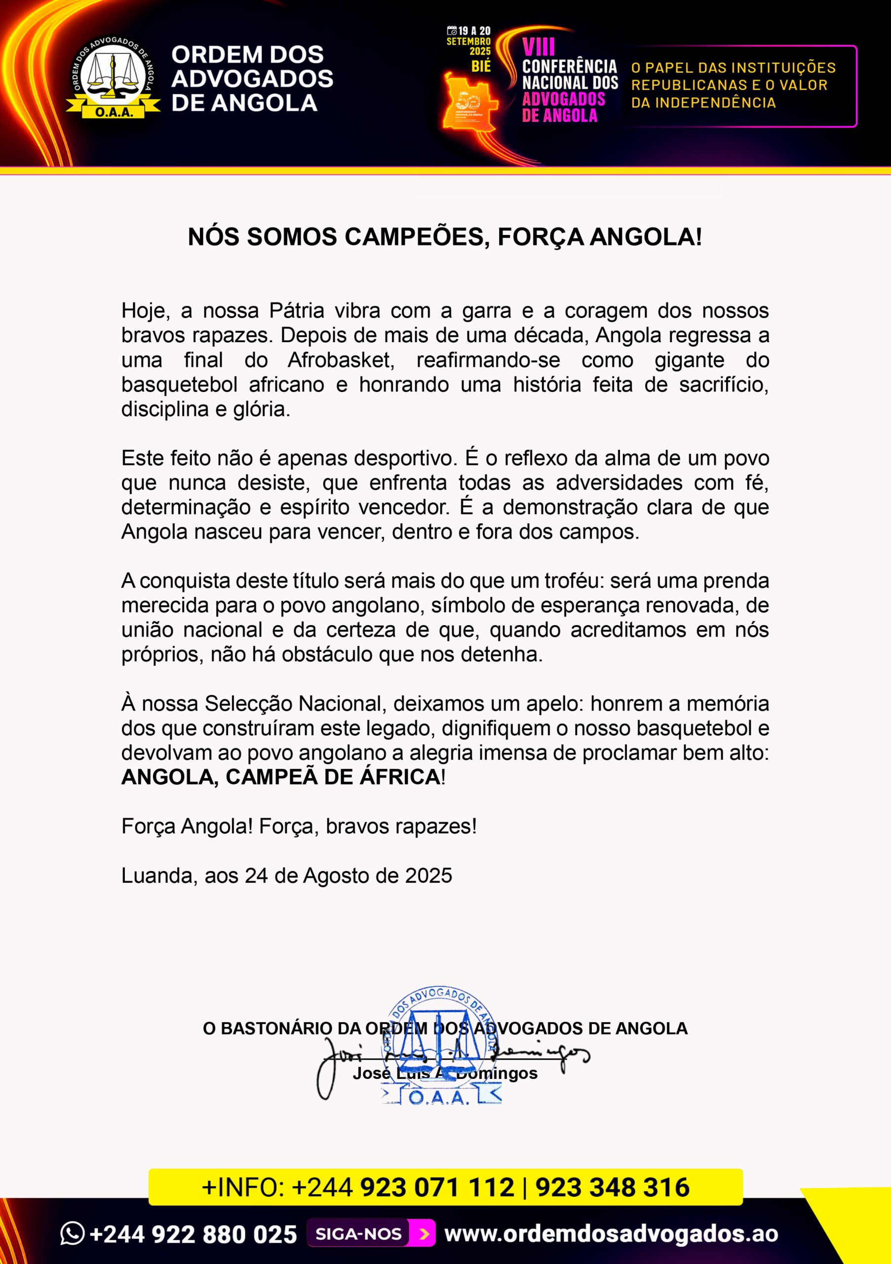 NÓS SOMOS CAMPEÕES, FORÇA ANGOLA