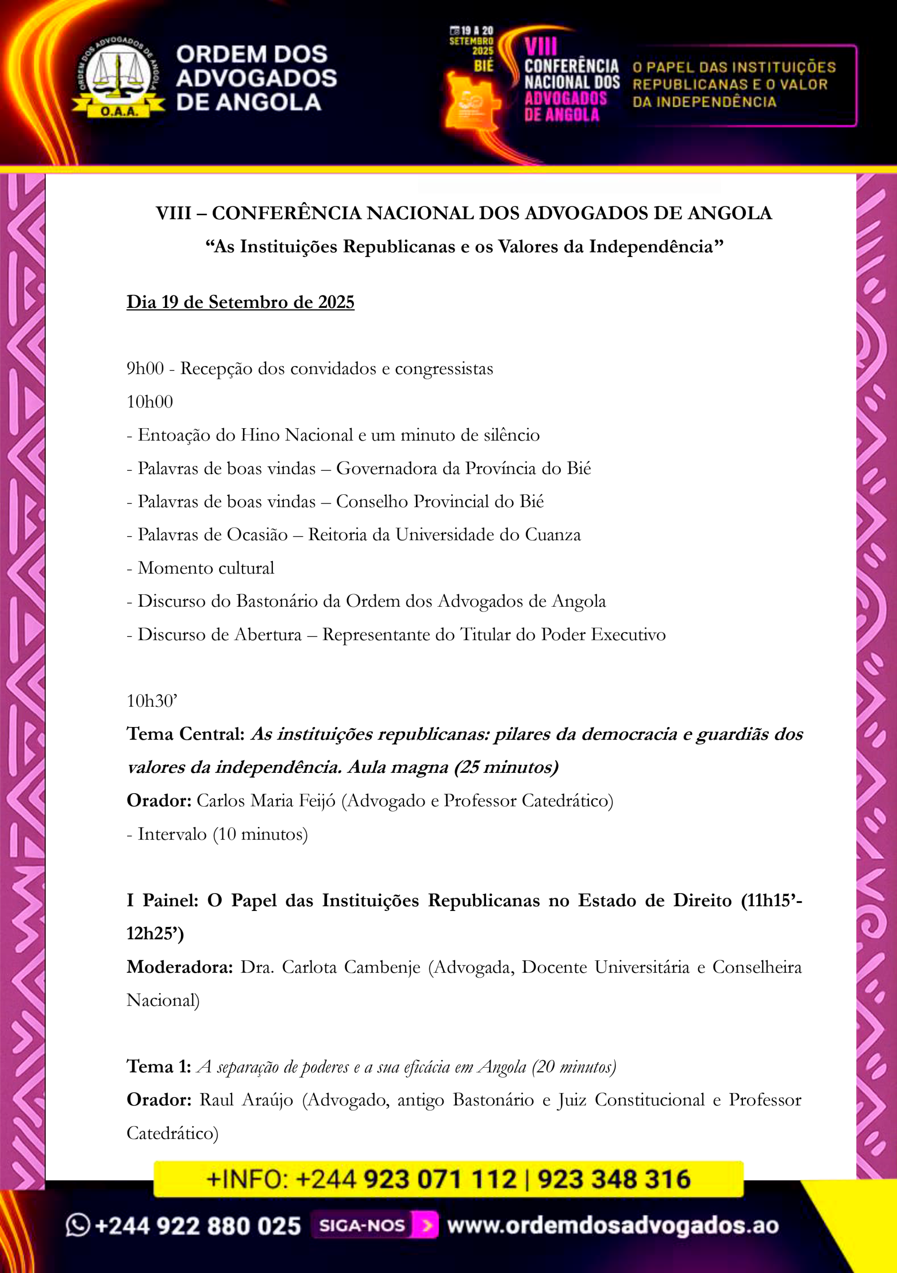 PROGRAMA DA VIII CONFERÊNCIA NACIONAL DOS ADVOGADOS DE ANGOLA---2025.-C-1