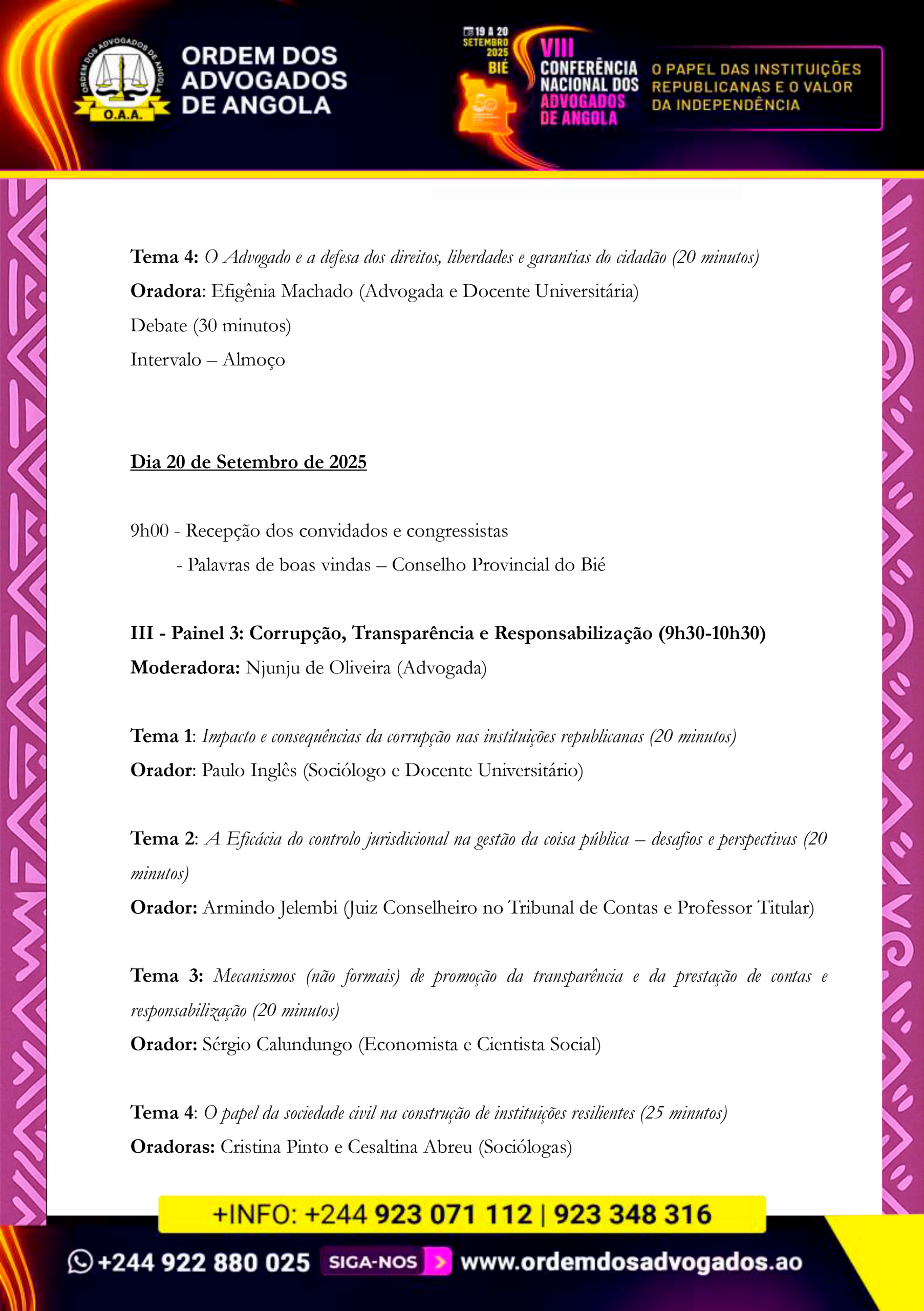 PROGRAMA DA VIII CONFERÊNCIA NACIONAL DOS ADVOGADOS DE ANGOLA---2025.-C-3