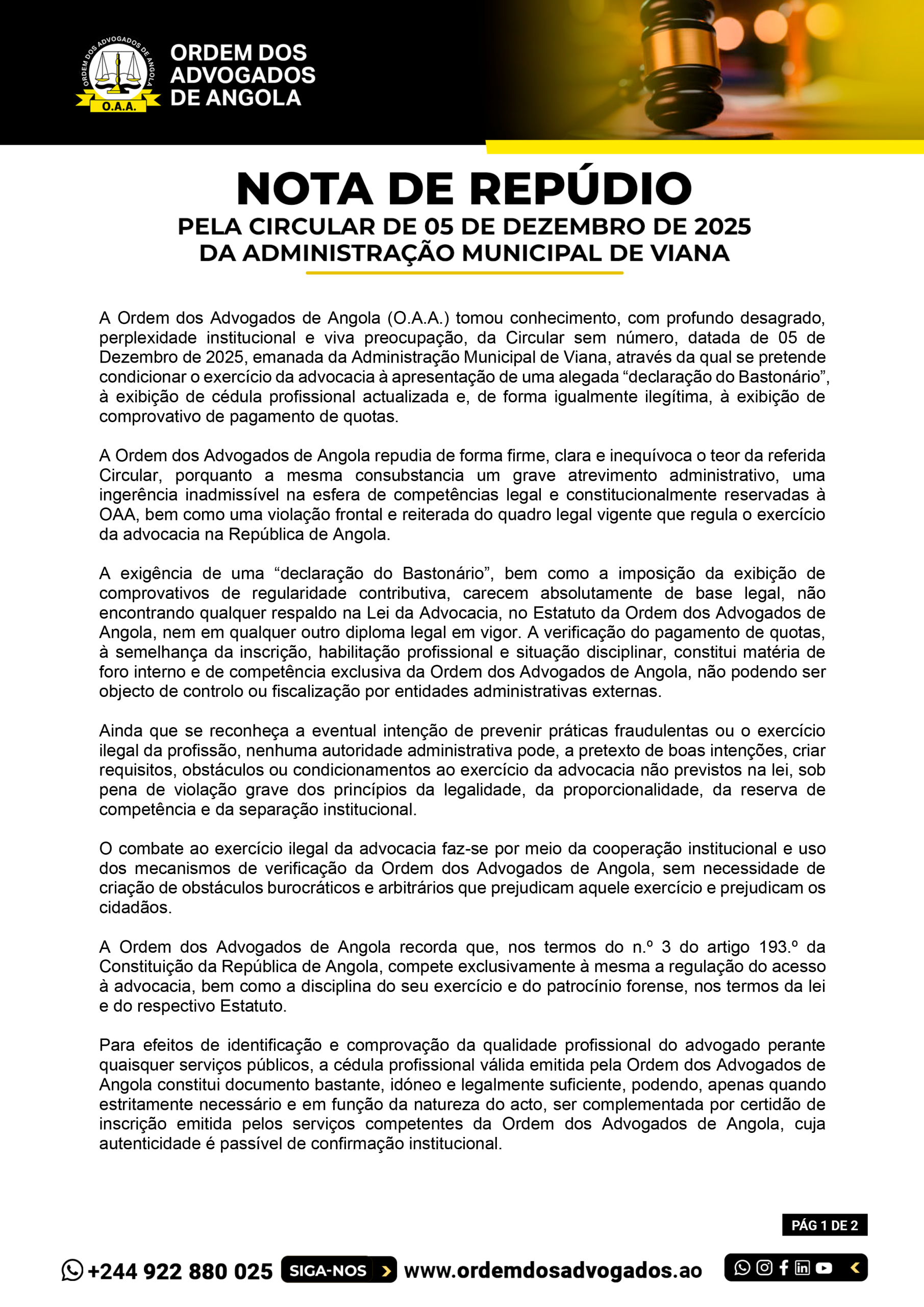 NOTA DE REPÚDIO DA ORDEM DOS ADVOGADOS DE ANGOLA---2026.--1
