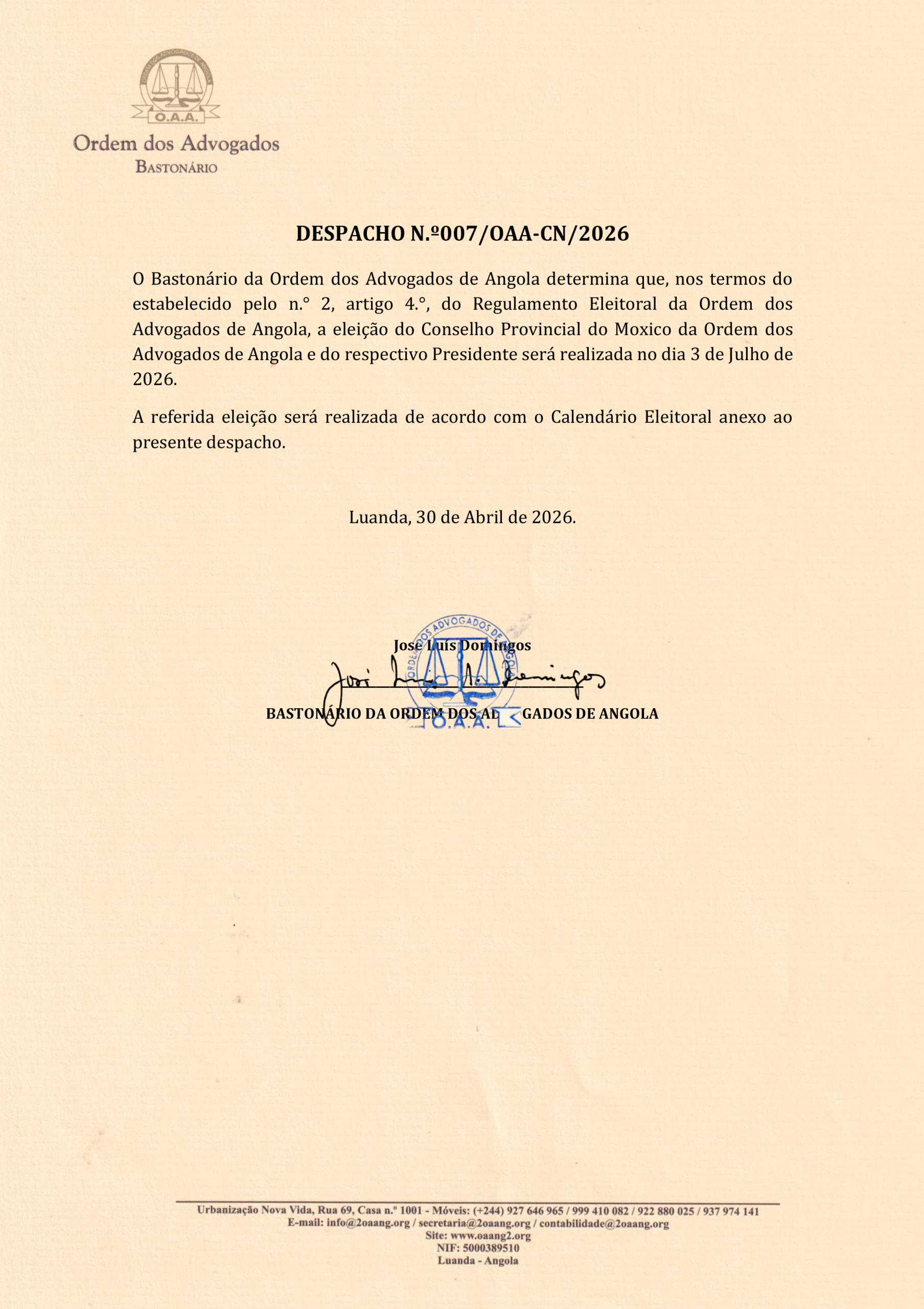 ELEIÇÃO DO CONSELHO PROVINCIAL DO MOXICO