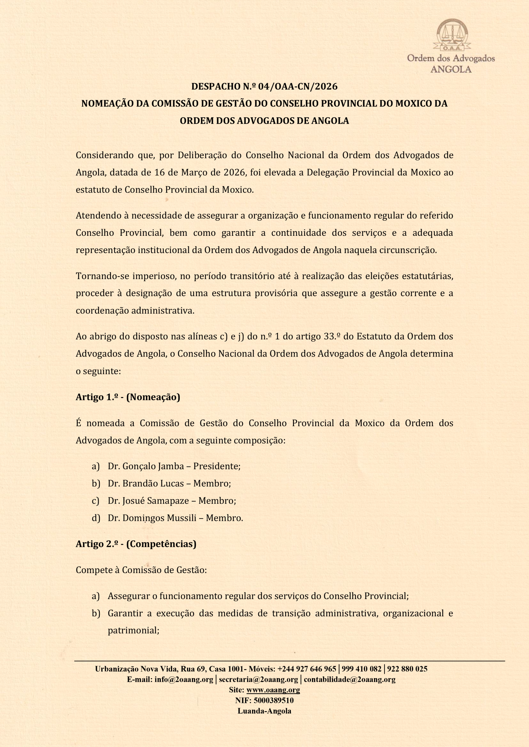 DESPACHO DE NOMEAÇÃO DA COMISSÃO DE GESTÃO DO C.P DO MOXICO---2026.--1