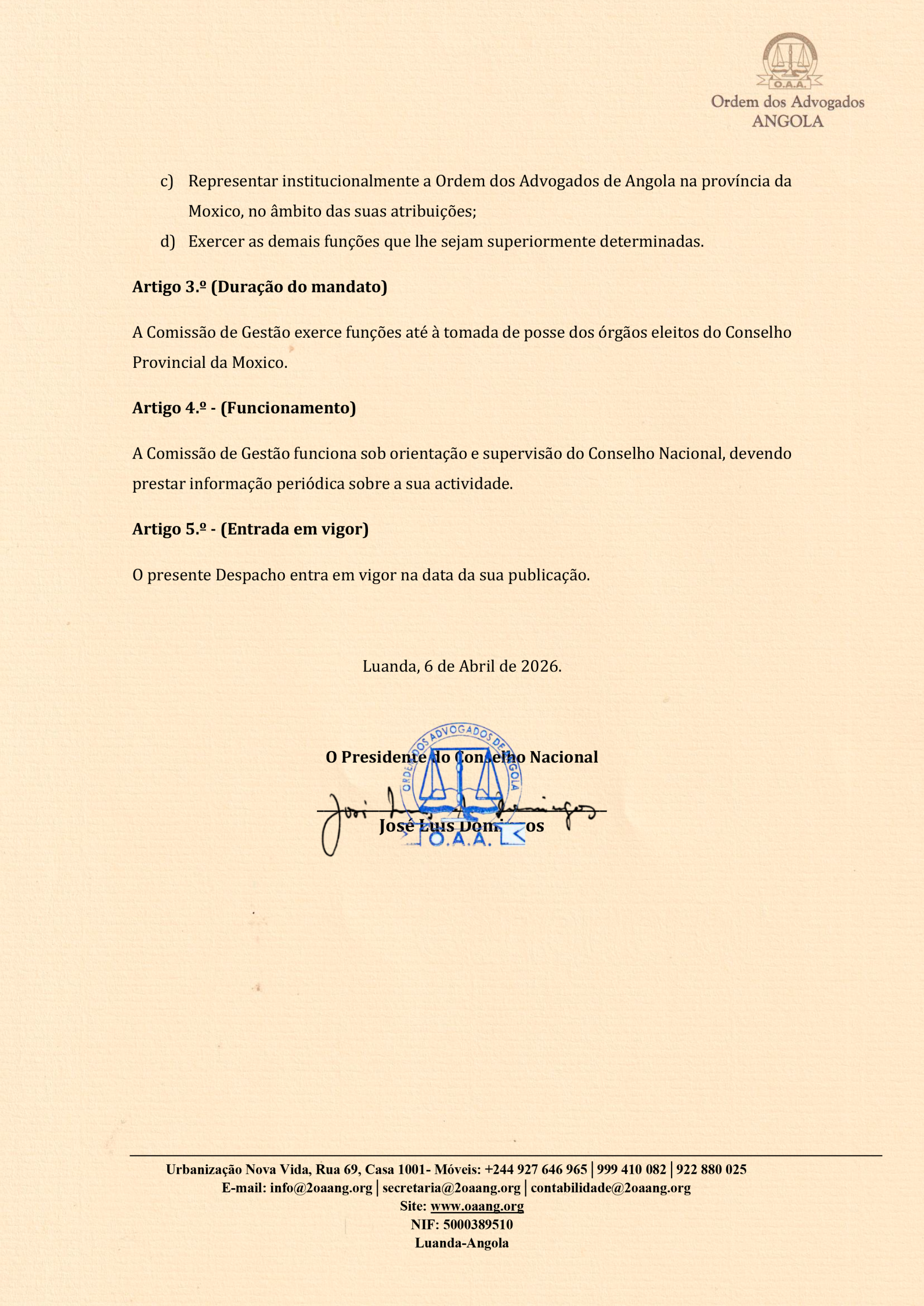 DESPACHO DE NOMEAÇÃO DA COMISSÃO DE GESTÃO DO C.P DO MOXICO---2026.--2
