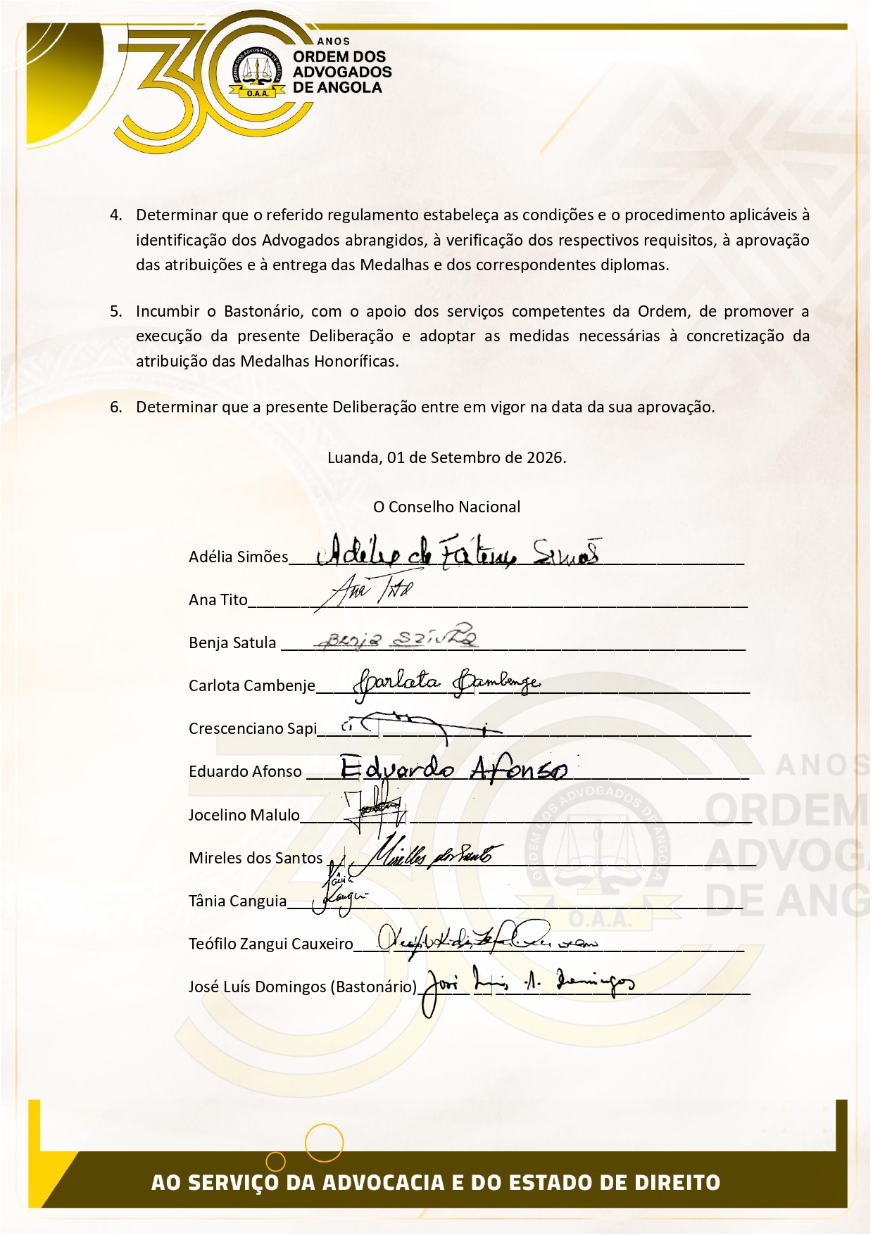 02 DELIBERAÇÃO nº11 CN2026 e REGULAMENTO SOBRE A MEDALHA HONORÍFICA POR OCASIÃO DOS 30 ANOS DA ORDEM DOS ADVOGADOS DE ANGOLA_page-0002